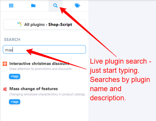 Live search for installed plugins in backend
